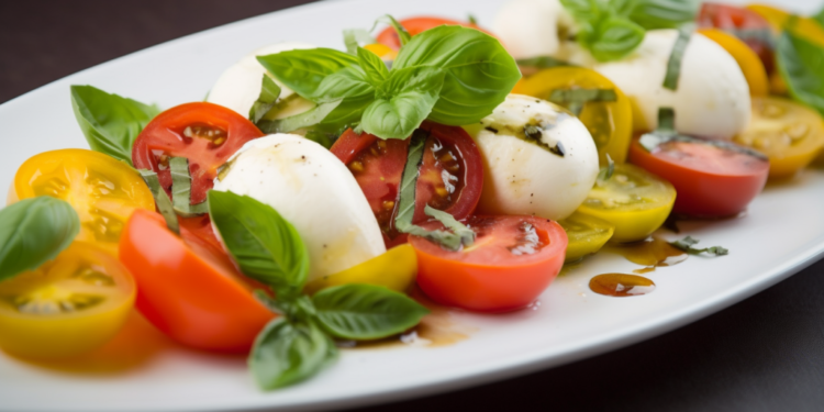 Salada Caprese com Tomates Heirloom e Manjericão