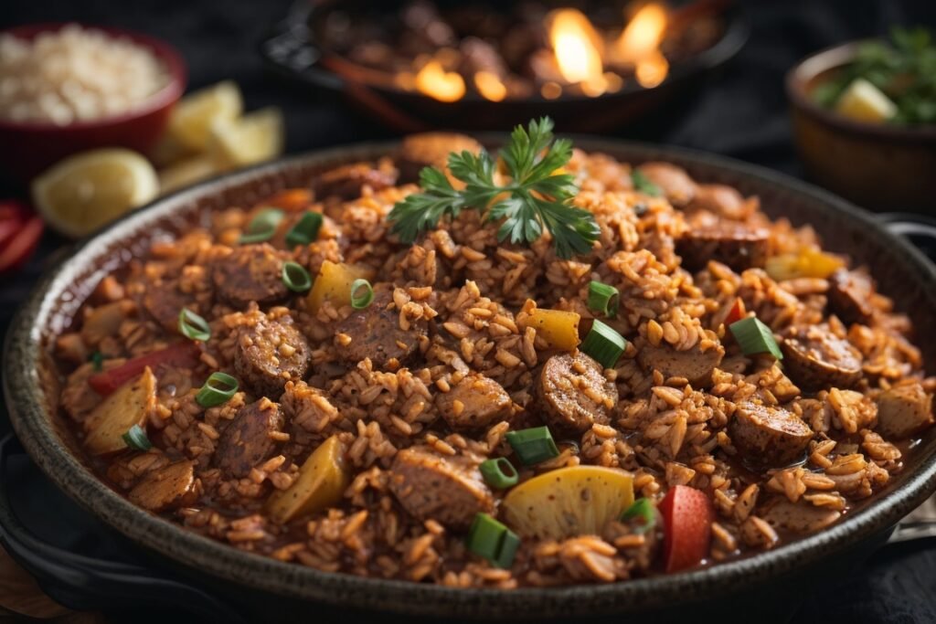 Jambalaya da Louisiana: Prato Picante com Frutos do Mar e Linguiça!